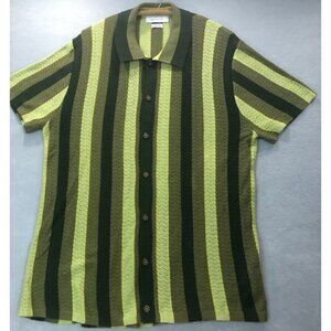Urban Outfitters Shirt Mens XL Green Stripe Knit Button Up Camp Collar Beach